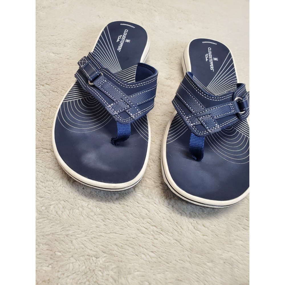 Clarks Cloudsteppers Blue White Casual Beachy Summer Classic Sandal 10 - Picture 2 of 5